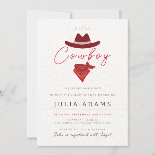 Little Cowboy Modern Western Rodeo Baby Shower Invitation