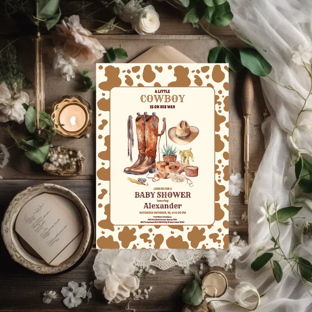 Little Cowboy Modern Western Rodeo Baby Shower Invitation | Zazzle