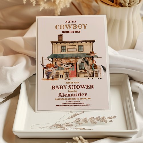 Little Cowboy Modern Western Rodeo Baby Shower Invitation