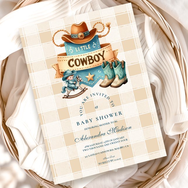 Little Cowboy Modern Western Rodeo Baby Shower Invitation (Creator Uploaded)