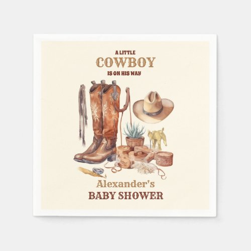 Little Cowboy Modern Western Rodeo Baby Shower Napkins