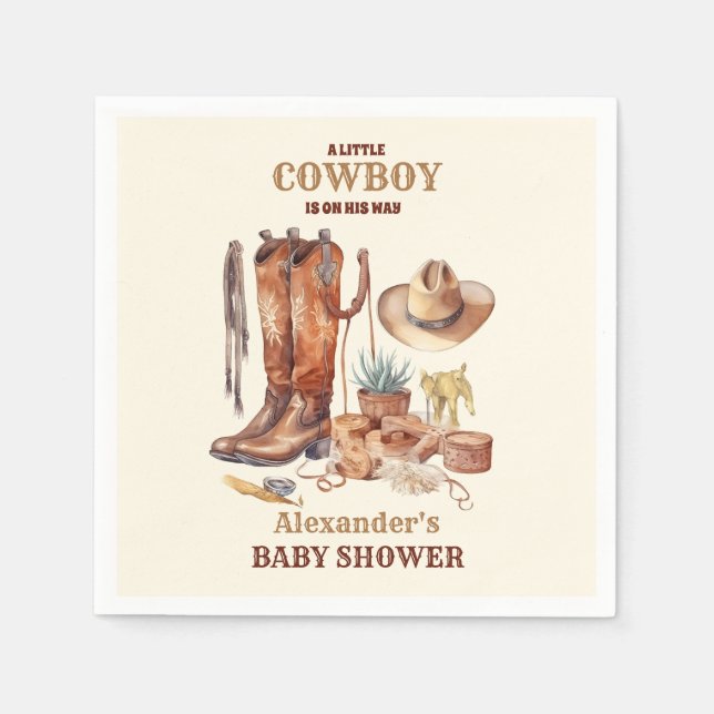 Little Cowboy Modern Western Rodeo Baby Shower Napkins (Front)