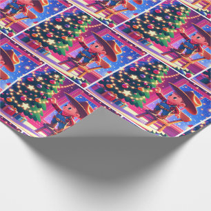 Little Cowboy On Chair Decorating Christmas Tree Wrapping Paper