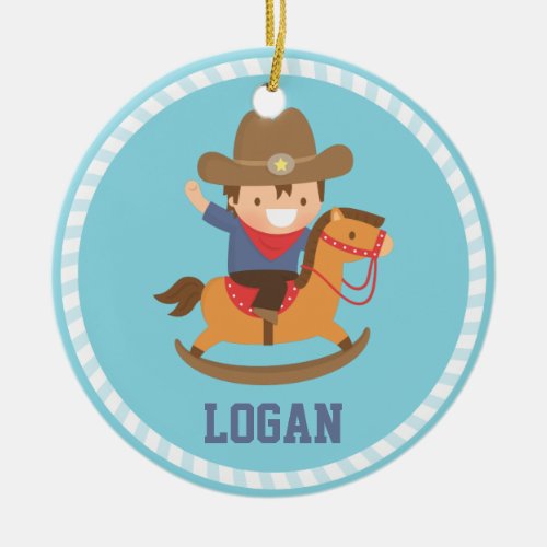Little Cowboy on Rocking Horse Boys Name Ornament