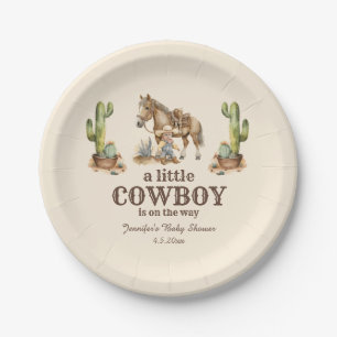 little cowboy on the way, boy baby shower paper plates