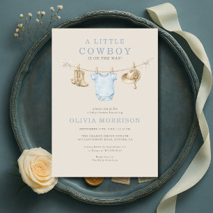 Little Cowboy on the Way Clothesline Baby Shower Invitation