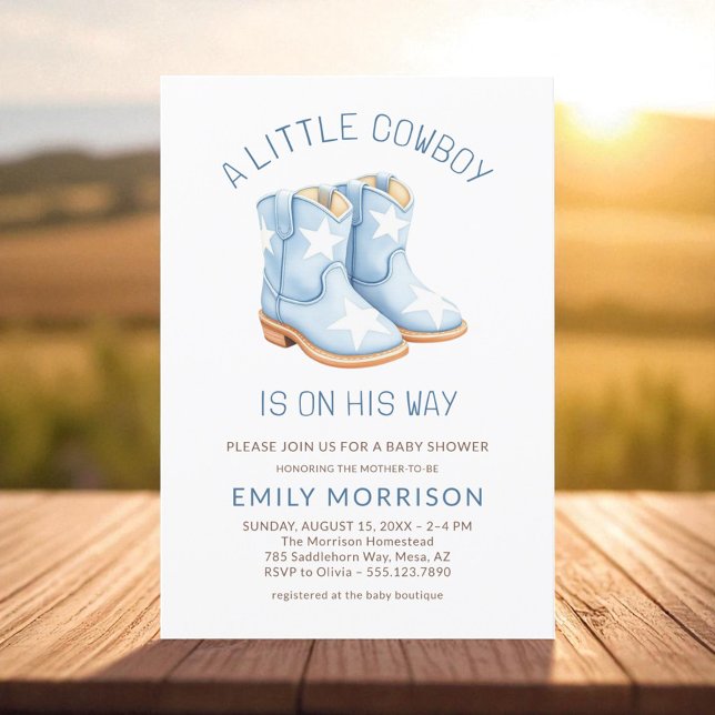 Little Cowboy on the Way Cute Boy Baby Shower Invitation (Creator Uploaded)