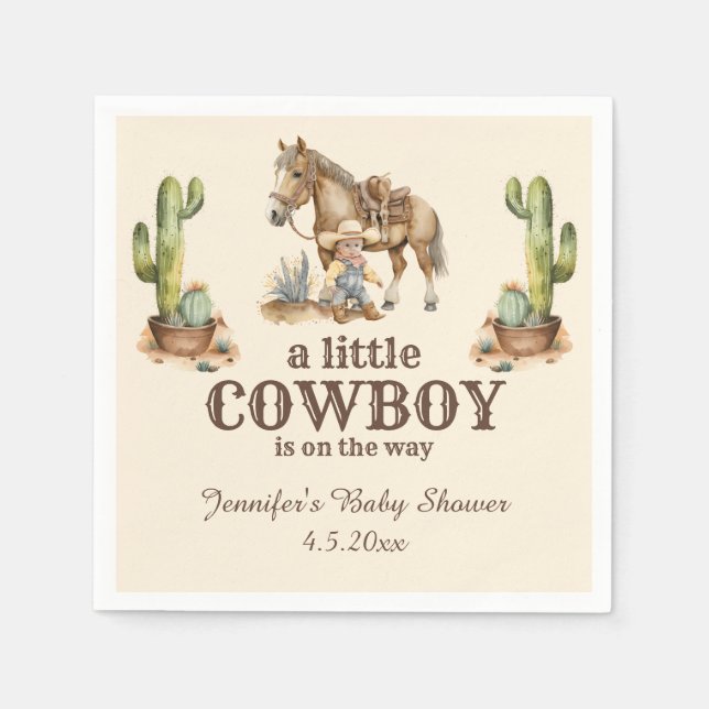 little cowboy on the way,western boy baby shower  napkins (Front)