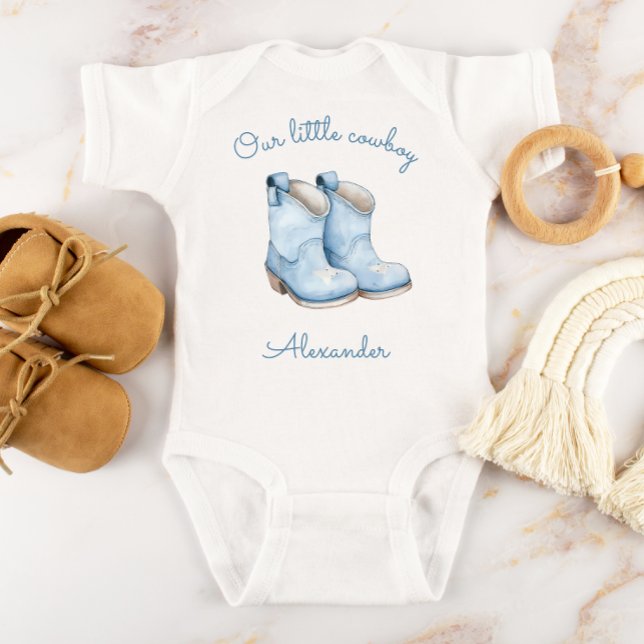 Little Cowboy Personalized Blue Boots Boys Baby Bodysuit (Creator Uploaded)