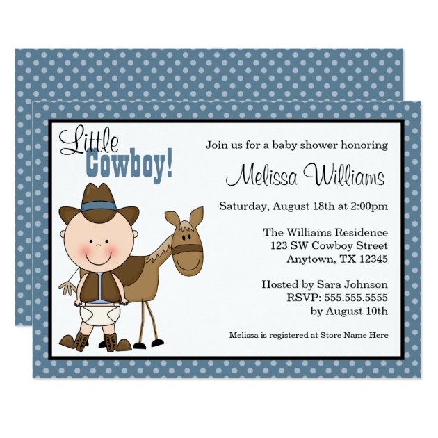 Little Cowboy Polka Dots Baby Shower Invitations