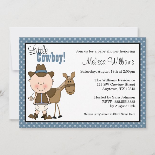Little Cowboy Polka Dots Baby Shower Invitations (Front)
