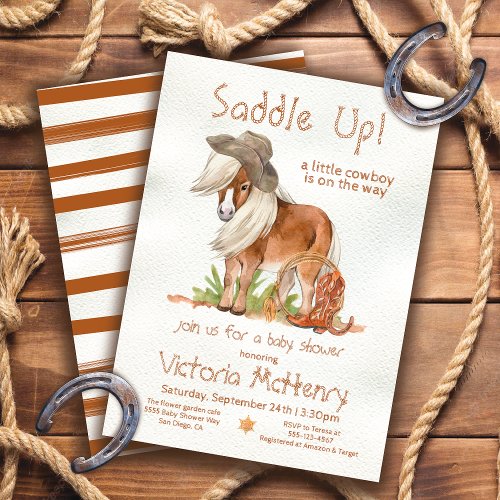 Little Cowboy Pony Western Baby Shower Invitation