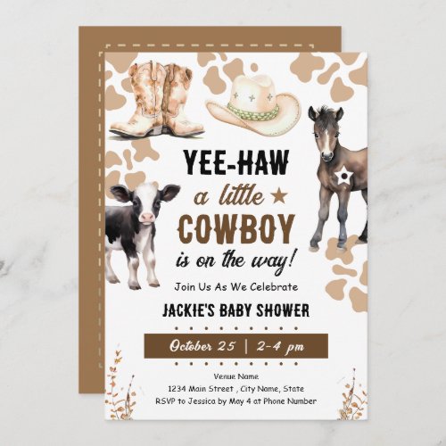 Little Cowboy Rodeo Animals Baby Shower Invitation