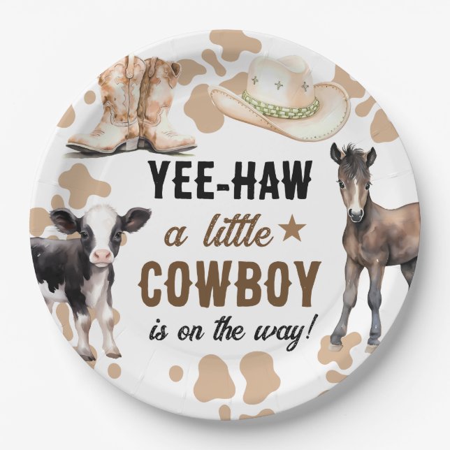 Little Cowboy Rodeo Baby Shower Paper Plates (Front)