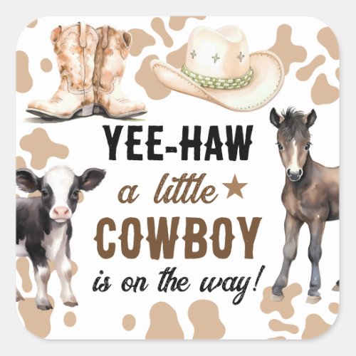 Little Cowboy Rodeo Baby Shower Square Sticker
