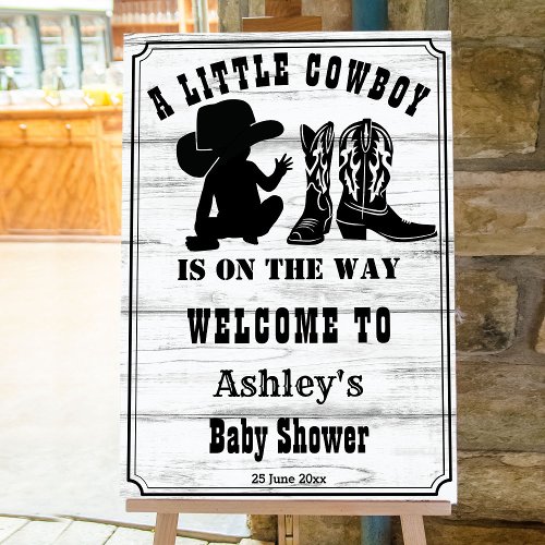 Little cowboy rustic black and white baby shower foam board