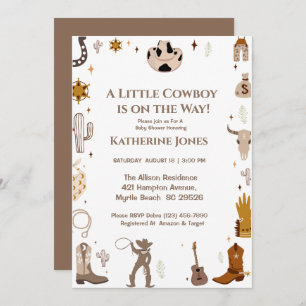 Little Cowboy Rustic Western Baby Shower Invitation