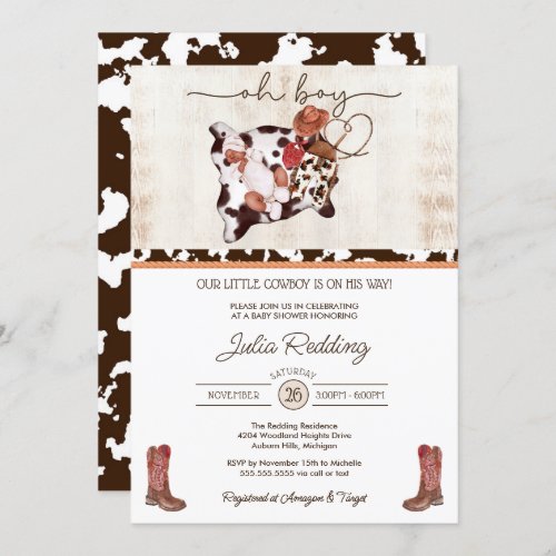 Little Cowboy Rustic Western Boy Baby Shower Invitation