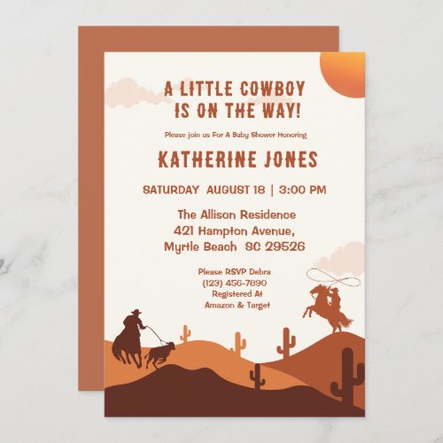  Little Cowboy Rustic Western Rodeo Baby Shower  Invitation