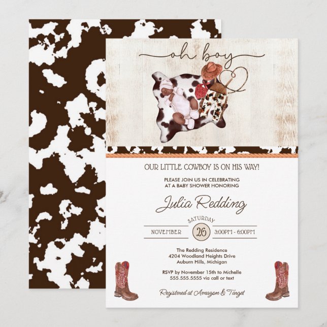 Little Cowboy Rustic Western V3 Boy Baby Shower Invitation (Front/Back)
