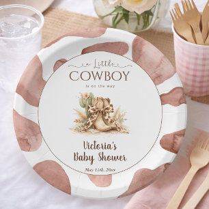 Little Cowboy Texas Cow Print Boy Baby Shower Paper Plates