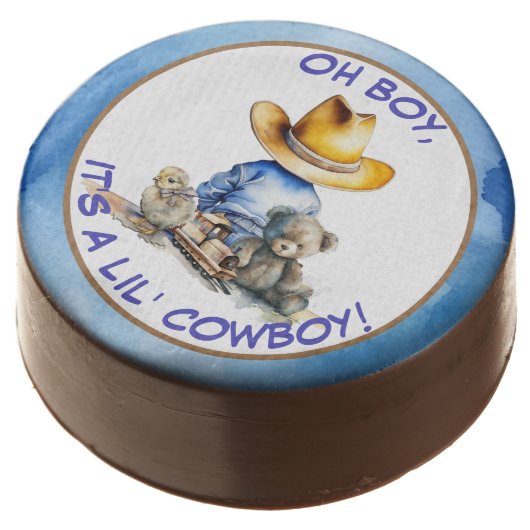 Little Cowboy Themed Baby Shower Chocolate Covered Oreo (Angled)