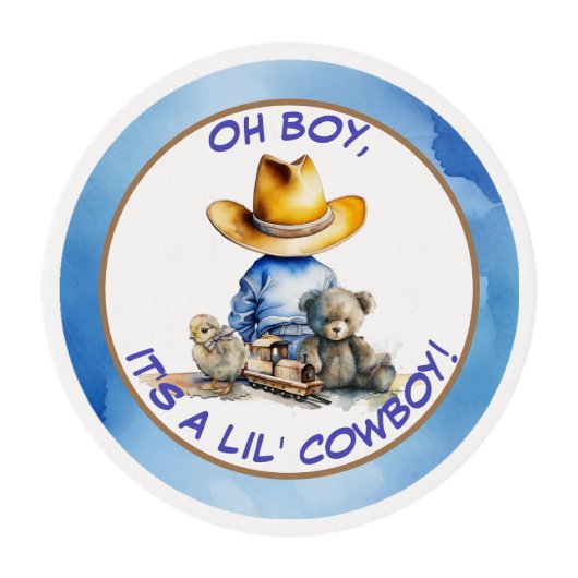 Little Cowboy Themed Baby Shower Edible Frosting Rounds (Front)