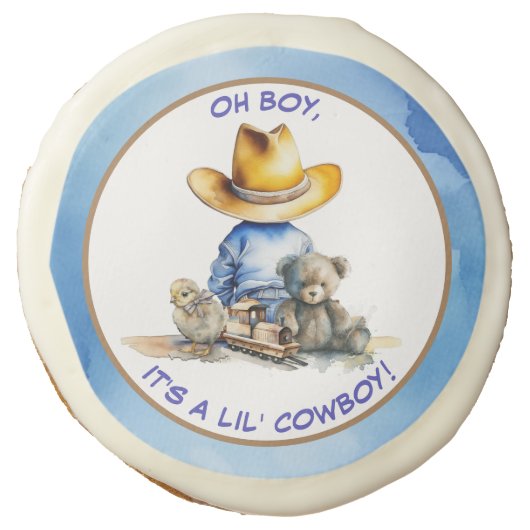 Little Cowboy Themed Baby Shower Sugar Cookie (Front)