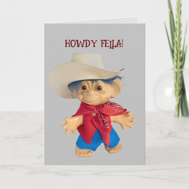 Little Cowboy Troll child boy hat  Birthday Card (Front)