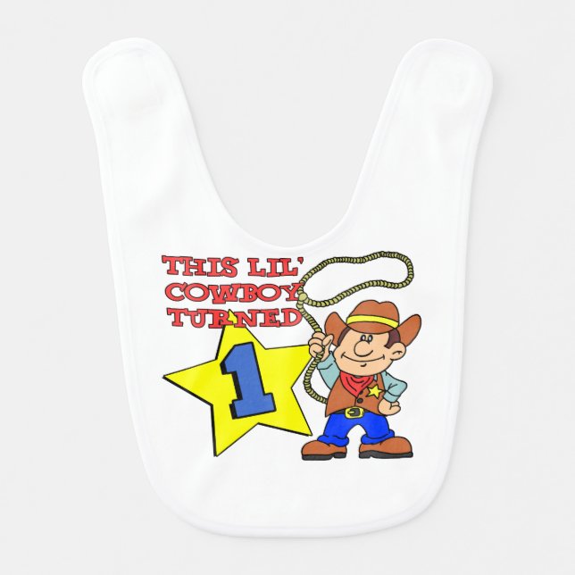 Little Cowboy Turned One Baby Bib (Front)