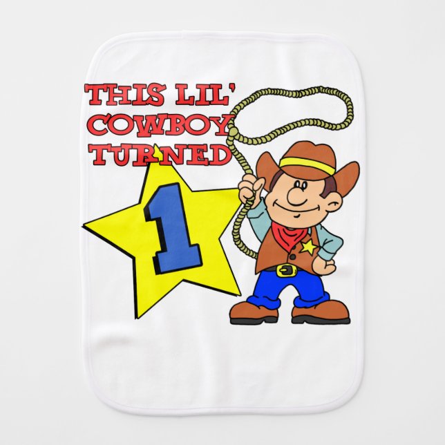 Little Cowboy Turned One Baby Burp Cloth (Front)