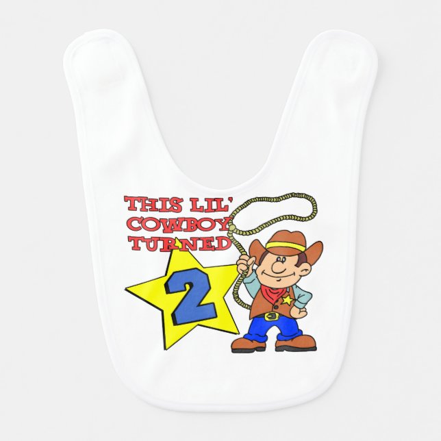 Little Cowboy Turned Two Baby Bib (Front)