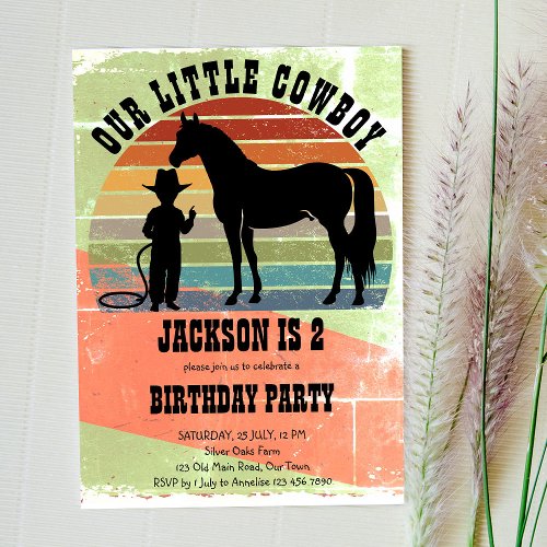 Little cowboy vintage sunset boys birthday party invitation