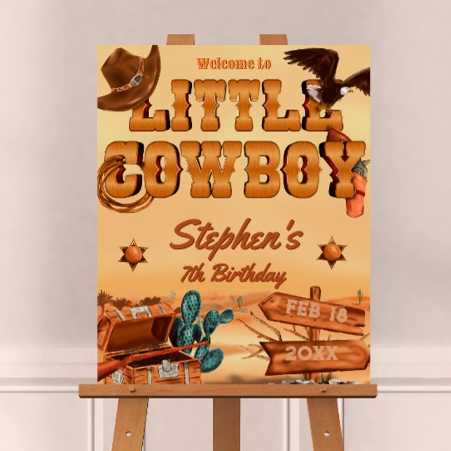 Little Cowboy - Welcome Sign (Little Cowboy -  Boy Birthday Welcome Sign)