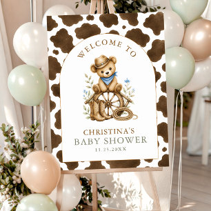 Little Cowboy Welcome Sign Cow Print Teddy Bear