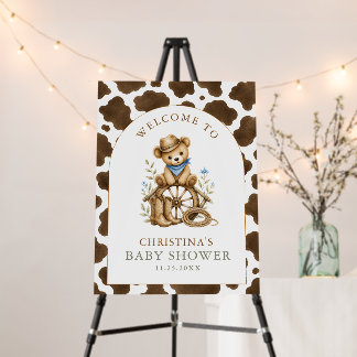 Little Cowboy Welcome Sign | Cow Print Teddy Bear