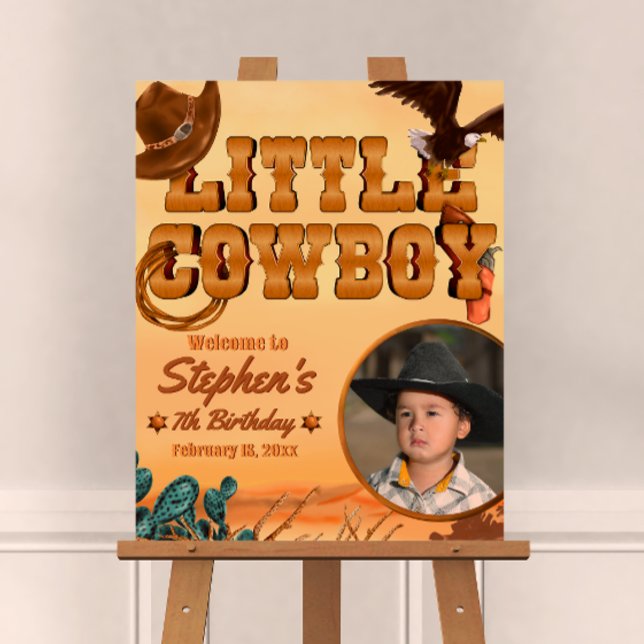 Little Cowboy Welcome Sign with Photo (Little Cowboy -  Boy Birthday Welcome Sign with Picture)