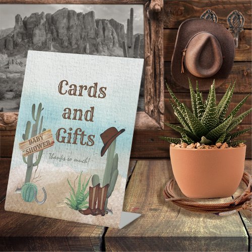 Little Cowboy Western Baby Shower Cards and Gifts  Pedestal Sign