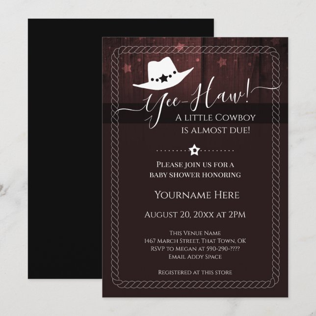 Little Cowboy Western Baby Shower Invitation (Front/Back)