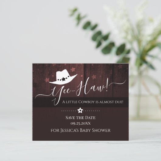 Little Cowboy Western Baby Shower Save the Date (Standing Front)