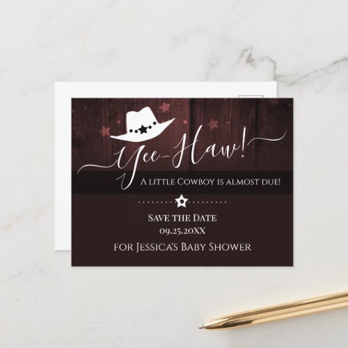 Little Cowboy Western Baby Shower Save the Date Postcard