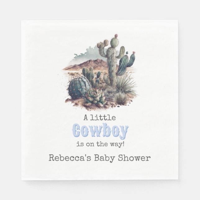 Little Cowboy Western Blue Boy Baby Shower Decor Napkins (Front)