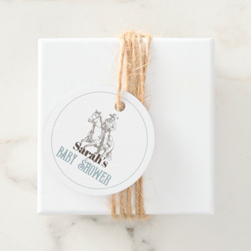 Little Cowboy Western Blue Boy Baby Shower Favor Tags