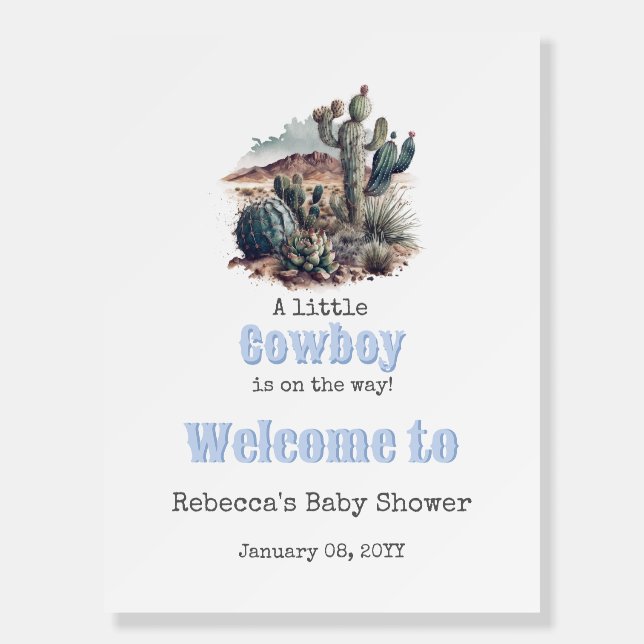 Little Cowboy Western Blue Boy Baby Shower Foam Board (Front)