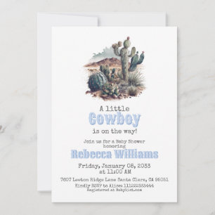 Little Cowboy Western Blue Boy Baby Shower Invitation