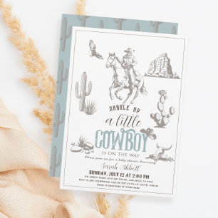 Little Cowboy Western Blue Boy Baby Shower Invitation