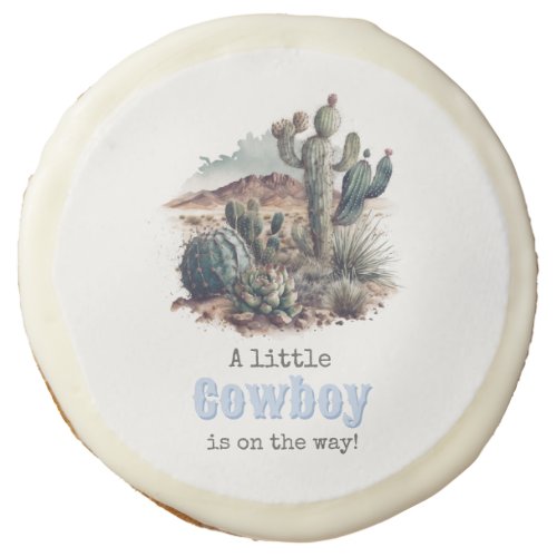 Little Cowboy Western Blue Boy Baby Shower Sugar Cookie