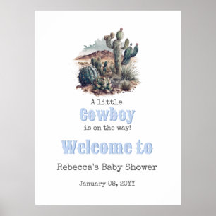 Little Cowboy Western Blue Boy Baby Shower Welcome Poster