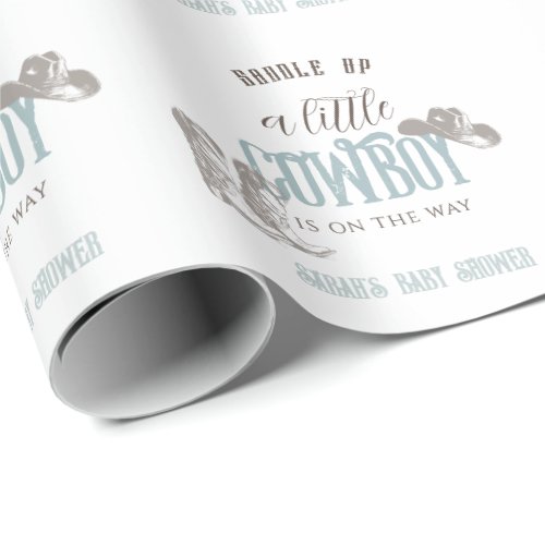 Little Cowboy Western Blue Boy Baby Shower Wrapping Paper
