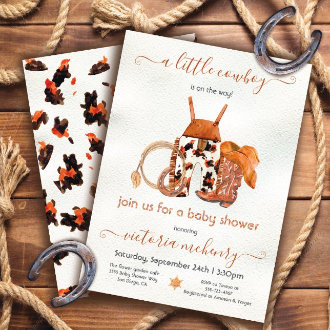 Little Cowboy Western Country Baby Shower Invitation